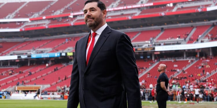 Owner Jed York of the San Francisco 49ers stands on the field Dec. 14 before an NFL football game against the Tennessee Titans at Levi's Stadium in Santa Clara, California.