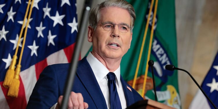 Treasury Secretary Scott Bessent announces a new set of sanctions against Iran, describing them as "an economic D-Day", at the Treasury Department in Washington, D.C.