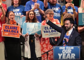 New York City Mayor Zohran Mamdani, pictured at a June rally for Democratic primary candidates Brad Lander, Claire Valdez and Darializa Avila Chevalier.