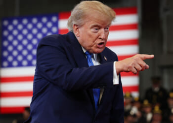 President Donald Trump arrives to deliver remarks at the David S. Mack Center for Training and Intelligence on August 14, 2026 in Garden City, New York. President Trump visited the police academy to highlight the FBI's 2025 Crime Statistics Report and rally support for local Republican candidates ahead of the upcoming midterm elections. (Photo by Samuel Corum/Getty Images)