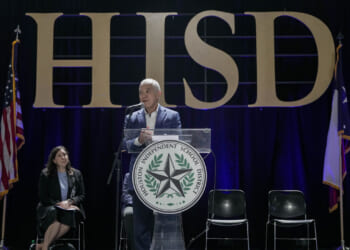 Mike Miles, superintendent of Houston Independent School District, speaks to students and families during the district's 36th Annual Scholars Recognition Ceremony in Houston on Tuesday, May 19, 2026.