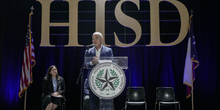 Mike Miles, superintendent of Houston Independent School District, speaks to students and families during the district's 36th Annual Scholars Recognition Ceremony in Houston on Tuesday, May 19, 2026.