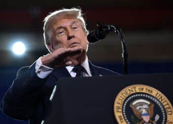 President Donald Trump delivers a speech about the economy at Rockland Community College Fieldhouse in Suffern, New York, on May 22, 2026. Trump is the first sitting president to visit the northern New York City suburbs since Gerald Ford in 1976. (Photo by Brendan SMIALOWSKI / AFP via Getty Images)