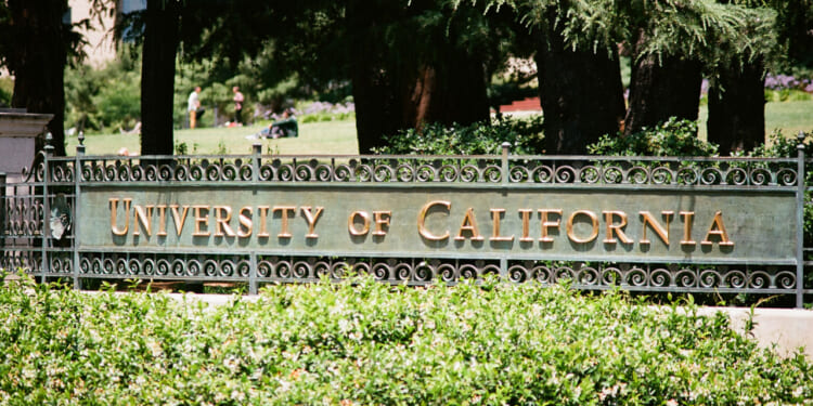 Signage for the University of California (UC Berkeley) in Berkeley, California, July 2, 2017.