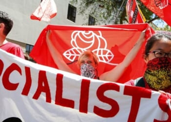 Democratic Socialists of America protest at Berkeley, California on August 5, 2018.