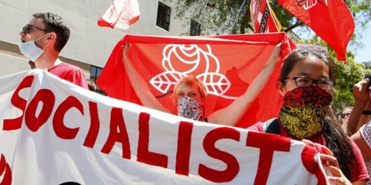 Democratic Socialists of America protest at Berkeley, California on August 5, 2018.