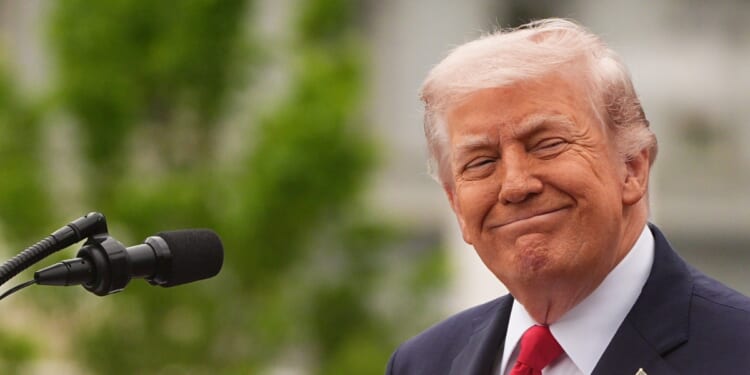 President Donald Trump speaks during the ceremonial welcome on the South Lawn of the White House on day two of the State Visit of King Charles III and Queen Camilla to the United States of America, on April 28, 2026, in Washington, D.C.
