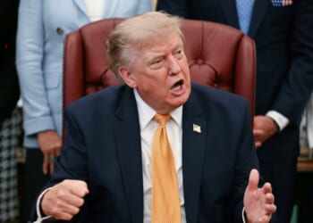 President Donald Trump speaks after signing an executive order in the Oval Office of the White House in Washington, D.C., on Aug. 3, 2026.