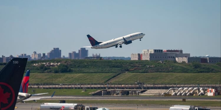 A Delta Airlines flight takes off from La Guardia Airport in New York City on June 3, 2026.