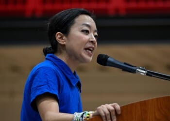 Wisconsin Democratic gubernatorial candidate Francesca Hong speaks during a campaign rally on Aug. 2, 2026, in Milwaukee, Wisconsin.