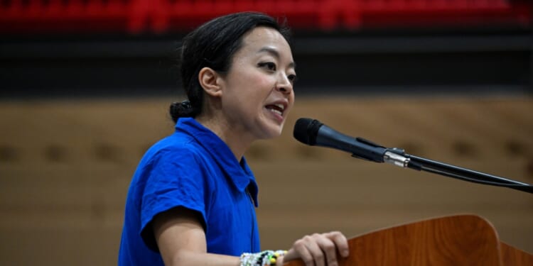 Wisconsin Democratic gubernatorial candidate Francesca Hong speaks during a campaign rally on Aug. 2, 2026, in Milwaukee, Wisconsin.