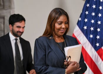 New York City Mayor Zohran Mamdani and New York Attorney General Letitia James arrive for a news conference to announce a lawsuit challenging the federal government's new public charge rule, which could make it harder for immigrants to obtain green cards if they rely on public benefits, at City Hall in New York City on Sept. 14, 2026.