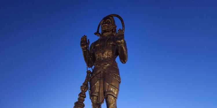 The Sri Ashtalakshmi Temple dedicated the 90-foot, 90-ton statue of Hanuman.
