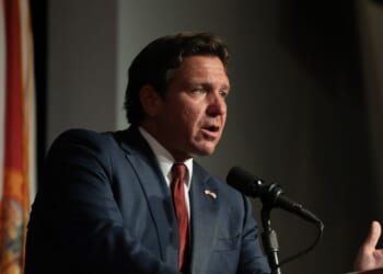 Florida Gov. Ron DeSantis speaks as he hosts a Leadership Forum at the TPepin's Hospitality Centre on Sept. 1, 2026, in Tampa, Florida.