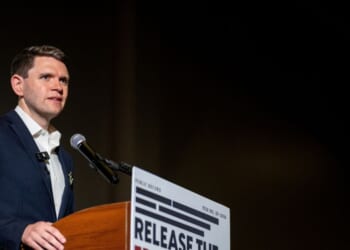 Texas Democratic Senate candidate James Talarico speaks during an event at the Epstein Memorial Reading room on Sept. 10, 2026, in Dallas, Texas.
