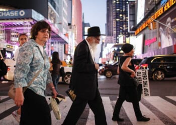 A Jewish man leaves after a rally against the nuclear deal with Iran in Times Square in New York on July 22, 2015.