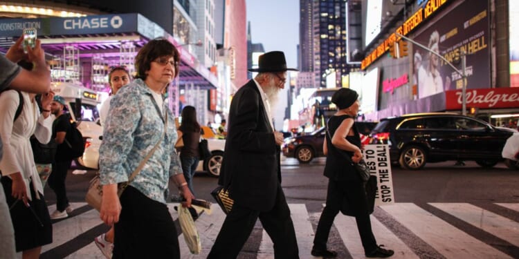 A Jewish man leaves after a rally against the nuclear deal with Iran in Times Square in New York on July 22, 2015.