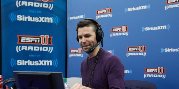 SiriusXM host Chris Spatola speaks during the NCAA Final Four radio broadcast on radio row at the Minneapolis Convention Center on April 5, 2019, in Minneapolis, Minnesota.