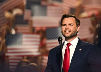 Vice President J.D. Vance speaks on stage at the 2026 Republican National Midterm Convention in Dallas, Texas.