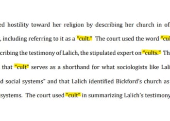 The court repeatedly referred to Calvary Chapel Greater Portland as a "cult."