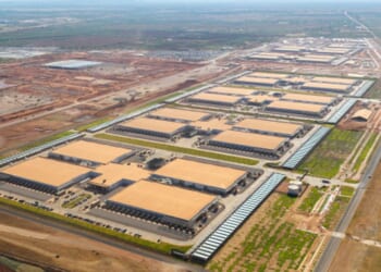 A data center for Stargate and Oracle AI spanning acres is pictured in Abilene, Texas on April 26, 2026.