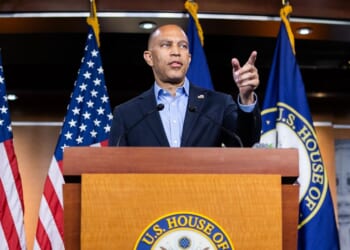 Democratic House Leader Hakeem Jeffries speaks during a press conference in the U.S. Capitol on Aug. 31, 2026, in Washington, D.C.
