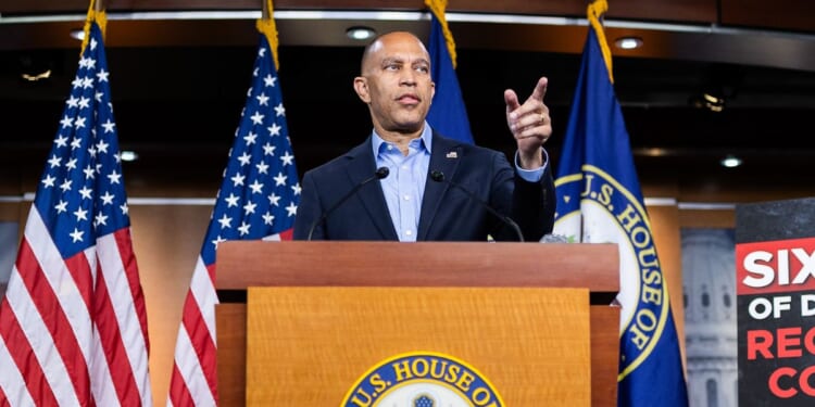 Democratic House Leader Hakeem Jeffries speaks during a press conference in the U.S. Capitol on Aug. 31, 2026, in Washington, D.C.