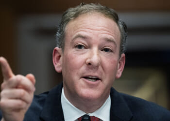 The EPA under Trump is trying to turn plastic waste into an energy and manufacturing resource. Pictured: EPA Administrator Lee Zeldin, a man in a suit and tie speaks while gesturing with his right hand, index finger extended. He appears to be in a formal setting, possibly a meeting or hearing.