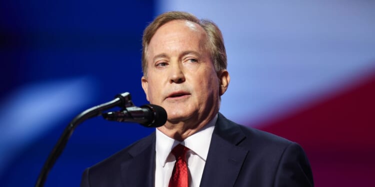 Texas Republican Senate candidate, Texas Attorney General Ken Paxton, speaks on stage on the first day of the 2026 Republican National Convention at the American Airlines Center on Sept. 9, 2026, in Dallas, Texas.