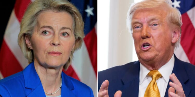 European Commission President Ursula von der Leyen, left, is considering adding Canada as an "associate member," in defiance of President Donald Trump.