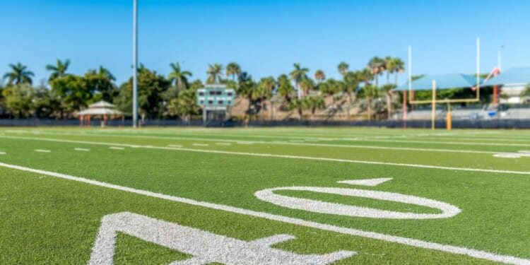 A football stadium 40 yard line.
