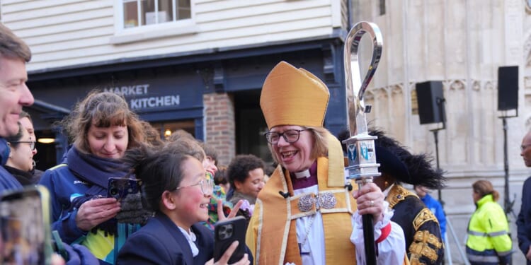 Sarah Mullally meets members of the public in Buttermarket, following the enthronement ceremony installing her as the 106th Archbishop of Canterbury at Canterbury Cathedral on March 25, 2026, in Canterbury, United Kingdom.