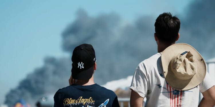 Greek air force jet crashes at annual aerial show, starts fire