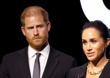 Prince Harry, Duke of Sussex, and Meghan, Duchess of Sussex, are seen in a file photo on Oct. 9, 2025, speaking at an event in New York City.