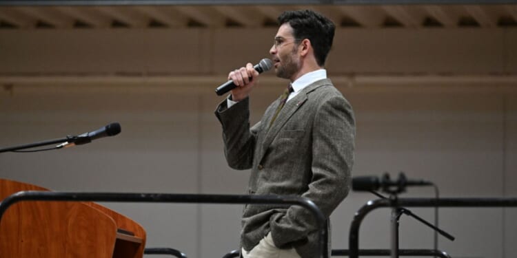 Influencer and left-wing political commentator Hasan Piker speaks during a campaign rally for Wisconsin Gubernatorial candidate Francesca Hong on Aug. 2, 2026, in Milwaukee, Wisconsin.