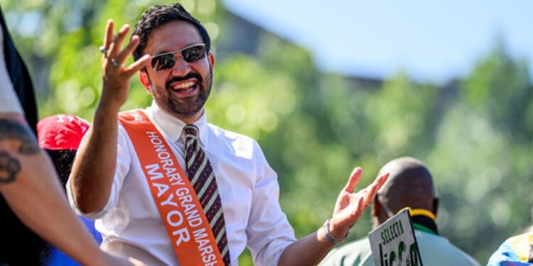 Mayor Zohran Mamdani smiles and shrugs his shoulders as he participates in an event for the 59th West Indian America Day Parade on September 7, 2026 in New York City.