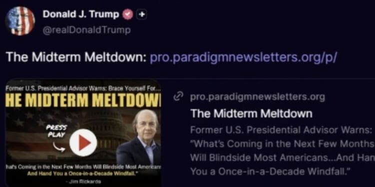 This prediction by Jim Rickards was so shocking, the president of the United States personally shared it with his vast number of followers.