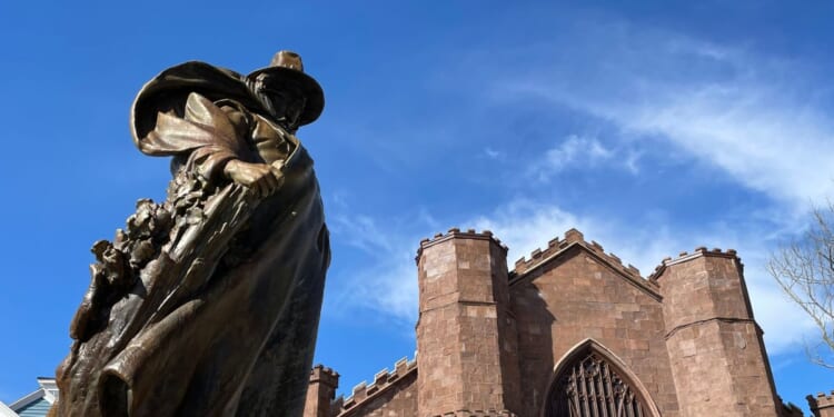 A sculpture of Roger Conant stands in the center of Salem, Massachusetts, the city he founded.