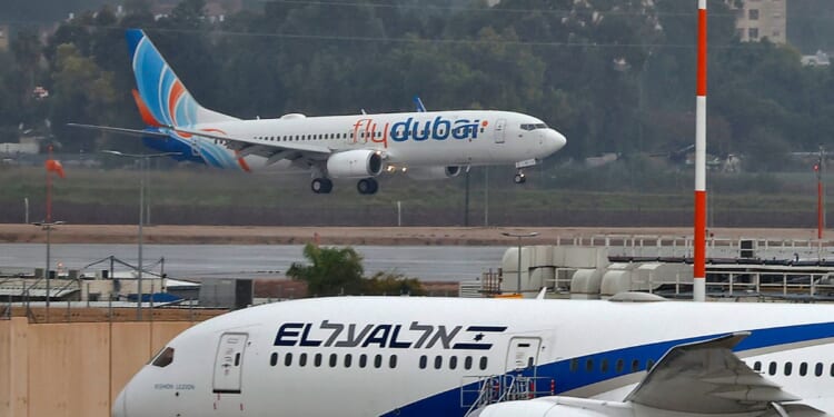 An airplane of budget airline FlyDubai lands at Israel's Ben Gurion aiport near Tel Aviv on Nov. 26, 2020, on the first scheduled commercial service between the two cities, following the normalization of ties between the UAE and Israel.