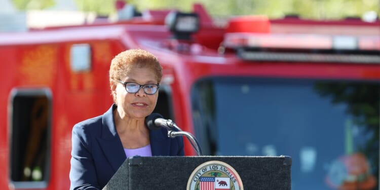 Mayor Karen Bass attends the 25th LAFD Remembrance Ceremony at Frank Hotchkin Memorial Training Center, in Los Angeles, on Friday, Sept. 11, 2026.