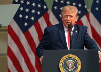 President Donald Trump speaks at a Pentagon ceremony in honor of the 25th anniversary of 9/11 on September 11, 2026 in Arlington, Virginia.