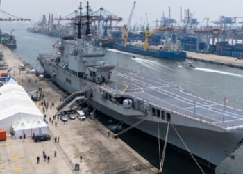 A decommissioned Italian warship sits at a port in Jakarta, Indonesia on September 18, 2026.