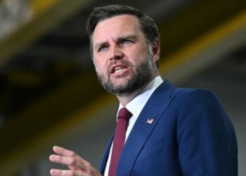 Vice President J.D. Vance speaks at a MAGA Inc. Super PAC event on Aug. 31, 2026, in Sterling Heights, Michigan.