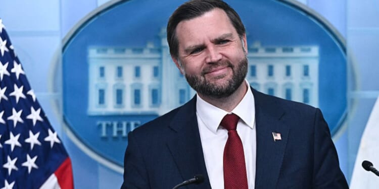 Vice President JD Vance speaks Thursday during a media briefing at the White House in Washington, D.C.