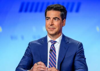 Jesse Watters listens as Vice President J.D. Vance discusses his book "Communion: Finding My Way Back to Faith" as he visits "The Five" at Fox News Channel Studios on June 16, 2026, in New York City.