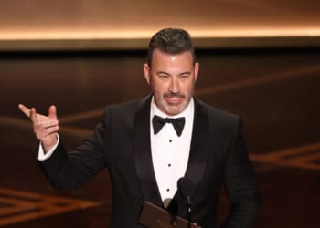 Television host Jimmy Kimmel presents the award for Best Documentary Short Film onstage during the 98th Annual Academy Awards at the Dolby Theatre in Hollywood, California, on March 15, 2026.