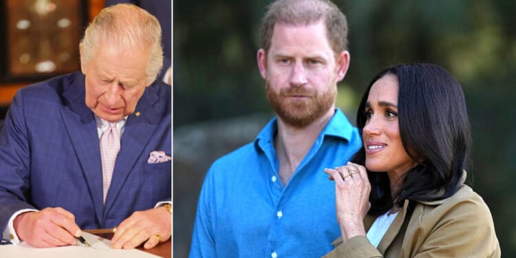 Britain's King Charles III, left, reportedly laid down the law in a letter to Prince Harry and Meghan, Duchess of Windsor, right.