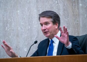 Supreme Court Justice Brett Kavanaugh a gives a joint lecture at the Ceremonial Courtroom at the U.S. Courthouse on March 9, 2026, in Washington, D.C.