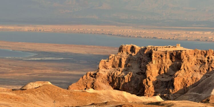 A panoramic view of the Masada stronghold, Judea Desert, Israel.