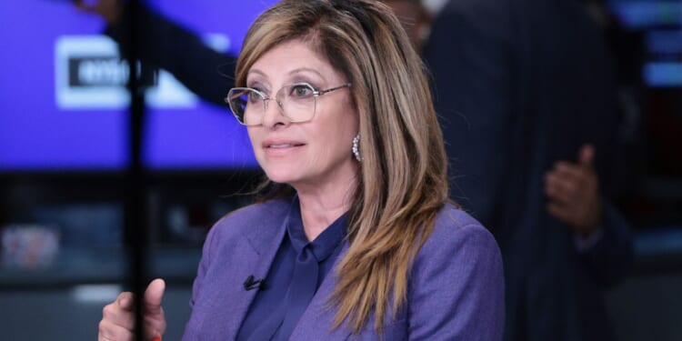 Fox Business anchor Maria Bartiromo speaks on the floor of the New York Stock Exchange during morning trading on July 1 in New York City.
